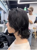 渋谷メンズミディアムパーマメンズボブ緩めスパイラルパーマ