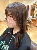 20代30代40代アッシュブラウン_シースルーバング毛先カール