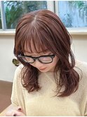 ブリーチなしダブルカラーオレンジブラウン赤髪夏カラーレイヤー