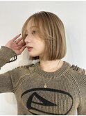 サイドバング カーテンバング レイヤーボブ ベージュカラー