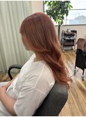 ロングスタイル×コテ巻きオレンジカラー