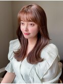 デジタルパーマ前髪パーマ韓国くびれミディアムチェリーブラウン