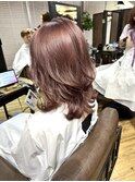 前髪　マルチ　ピンクベージュ　インナーグレージュ　ウルフ