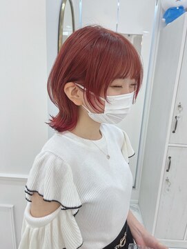 リルミー(Lilme) 【ブリーチ1回】ウルフボブ＋チェリーレッド＋裾カラー＊Lilme＊