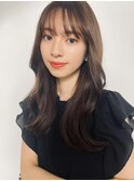 チョコレートカラー　　薄めバング　韓国ヘアー