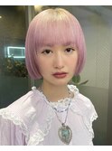 ラベンダーピンクのハイトーンボブ