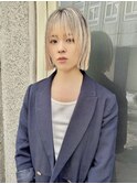 大人可愛い切りっぱなしボブバレイヤージュミルクティーベージュ
