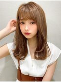 シャギーレイヤーロング韓国ワンホンヘアシースルーぱっつん前髪