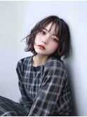 ふんわりボブ　エアリーパーマ　シースルーバング