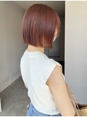 オレンジブラウンカラー 切りっぱなしボブ 顔周りカット 20代