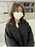 ブラウンベージュシースルーバングセミロング