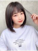 20代30代ワンカールボブ黒髪ぱっつん切りっぱなし