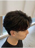 韓国へアカルマパーマワックスなしセンターパート黒髪ウルフ
