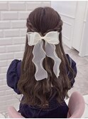 編み込みハーフアップ×可愛い大きめリボン＊まゆ