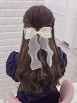 編み込みハーフアップ×可愛い大きめリボン＊まゆ