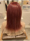 セミロング×チェリーピンクカラー
