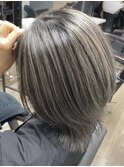 こなれミディ/白髪ぼかしハイライト/ホワイトグレージュ/大船