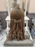 髪リボンハーフアップ