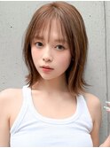 薄めバングワンカールミルクブラウン似合わせカットうるツヤ