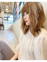 【添田】ハイトーンなことりベージュ透明感束感毛先パーマミディ