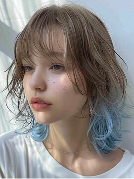 レヴ 草加店(LEV.) 外ハネブルーブラックワイドバング