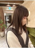 ◯姫カットぷつっとセミロング 艶髪 前髪カットオリーブベージュ