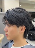 メンズセンターパートウルフセンターパートニュアンスパーマ襟足