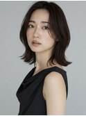 ミディアム20代30代ストレートレイヤー前髪なし前髪あり