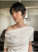 耳かけショート/アッシュブラック/シースルーバング/モード/三島