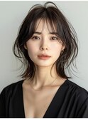 デザインカラーレイヤーカットウェットヘアオリーブベージュ白髪