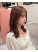 ピンクベージュ×ミディアムレイヤー7.11ミルクブラウン