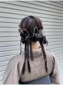ツインアレンジ/三つ編みアレンジ/着物ヘア/水引きヘア