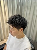 メンズ束感ショートツーブロックビジネススタイル