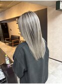 バレイヤージュ、ハイライト、レイヤーロング、グレーベージュ
