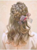 編み込みハーフアップ