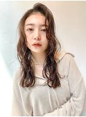セミロングレイヤー/前髪なし/ニュアンスパーマ