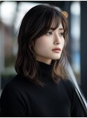 〇オリーブグレーココアベージュ小顔クラゲヘアー/黒髪/髪質改善