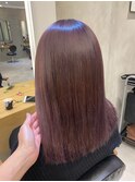 小顔セミウェットウェーブピンクベージュハイライトカラー