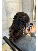 【お呼ばれヘア】編み込みハーフツイン
