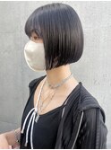 小顔ヘア大人可愛いショートボブ暗髪カラーアッシュブラック