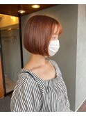 大人可愛い20代30代40代 オレンジベージュミニボブ