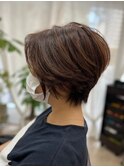 マロンベージュ30代40代奥行きショートボブ×立体感カラー