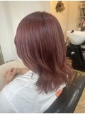 【白鳥】レッドブラウン×ミディアムボブ