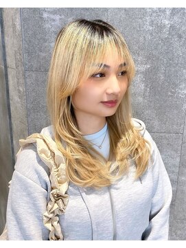 ピークアブー 原宿ハラカド(PEEK-A-BOO) ブロンド顔まわりハッシュカットロングミディアムレイヤーウルフ