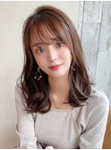 シャギーレイヤーロング韓国くびれヘアシースルーぱっつん前髪