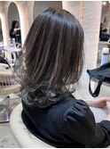 〇コントラストハイライトグレージュカラー韓国ヘアくびれ巻き