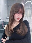 大人ガーリー似合わせカットミディアムレイヤーダークアッシュ