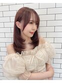 韓国ヘアピンクブラウンレイヤーカット顔周りシースルバング