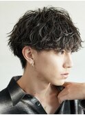 原宿緩め波巻きパーマメンズカットラウンドマッシュビジネス2way