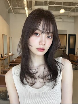 ケシキ 表参道 原宿(kesiki.) ミディアムレイヤー顔周りカットハッシュカットワンホンレイヤー